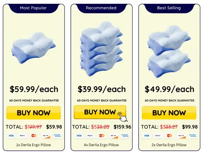 Derila Ergo Pricing — 1, 2 or 3 Pillow Packages